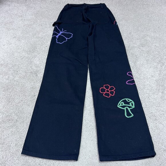 PacSun Jeans 90’s Boyfriend Carpenter Black Pockets Embroidered Size 24 - Picture 12 of 13